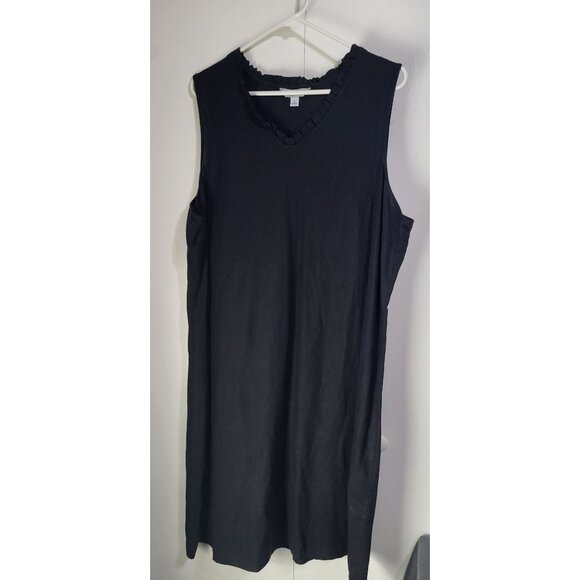 Croft & Barrow Women's XL Black Sleeveless Ruffle V Neck Dress Linen Blend - Picture 2 of 7